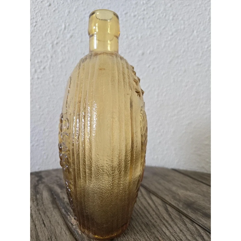 Vintage Empire Glass Works Grapes & Eagle Amber Glass Wine Bottle Flask Vase MCM